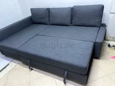 Grey L-shaped Sofa Bed with Storage - Good Condition IKEA