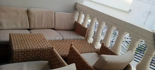 Rattan outdoor sofa set with cushions - good condition