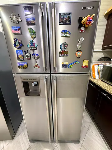 Hitachi Stainless Steel 4-Door Refrigerator with Water Dispenser - Good Condition