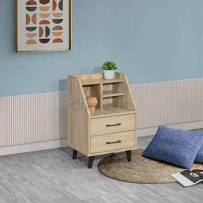 New Oasis 2-Drawer Nightstand with Open Shelf Storage