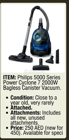 Philips 5000 Series PowerCyclone 7 Bagless Canister Vacuum - 2000W, Like New bought last year.