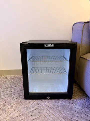 Compact glass-door mini fridge - used, works well