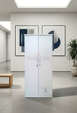 White 2-Door Wardrobe with Drawer and Lock - Good quality