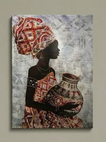 Handmade African Woman Canvas with    Stone work (90 x 60 cm)