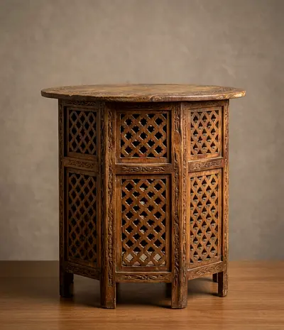 Hand-carved and hand-painted Round 100% Sheesham wood Side Table