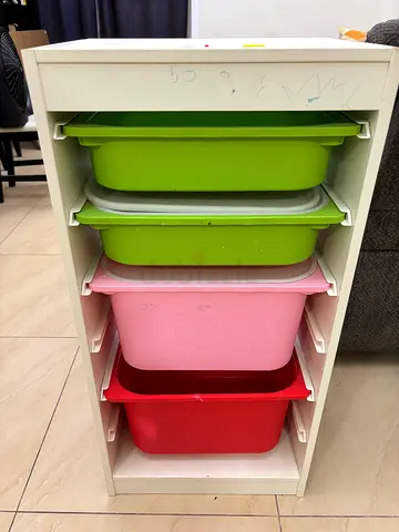 IKEA Trofast-style Storage Unit with 4 Colored Bins