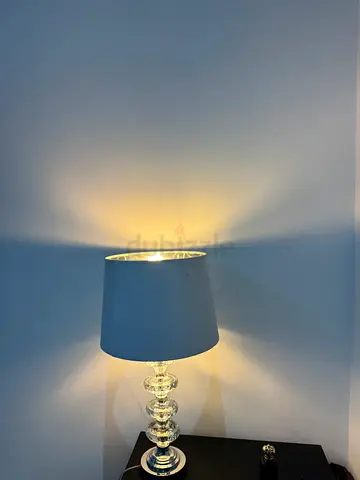 Crystal Base Table Lamp with Grey Fabric Shade - Good Condition