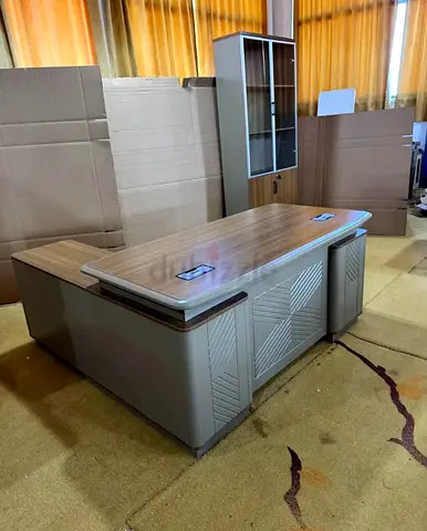 Large L-shaped Executive Office Desk with Matching Storage Cabinet
