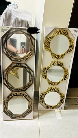 Set of 3 Decorative Wall Mirrors - one Gold and one Bronze Geometric Frames