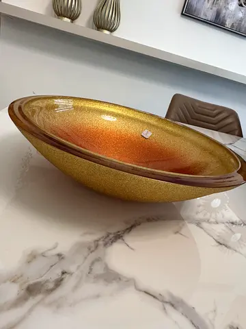 Large decorative glass bowl — gold ombre centerpiece