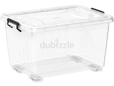 1 x Clear Plastic Storage Box with Lid and Clips - Large 75l (63x43x36 cm)