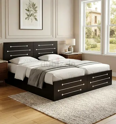 Black Original MDF Wood Single Bed With Mattress