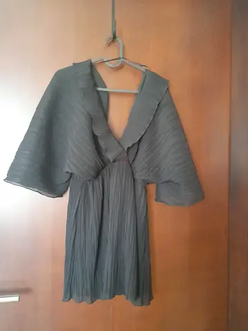Dark grey pleated women's dress/top with kimono sleeves - gently used