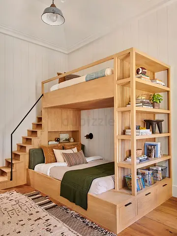 Solid Wood Loft Bunk Bed with Storage & Shelving - Light Oak Finish
