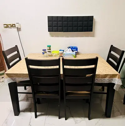 Wooden 4 Seater Dining Table with 4 Chairs - Dark Finish