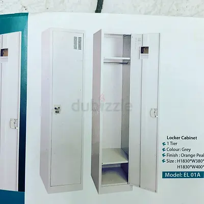 Single-door Metal Locker Cabinet - 1 Tier, Grey