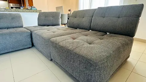 Large Modular Grey Fabric Sofa - 6-Seater, Adjustable Headrests