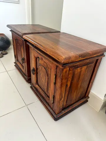 Pair of solid wood bedside cabinets / nightstands - rustic finish