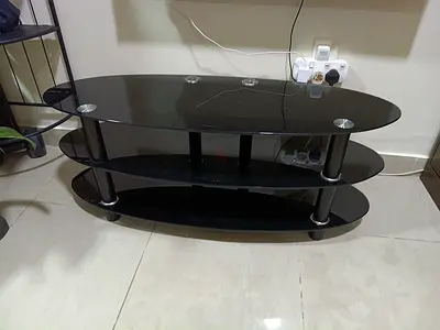 Black Glass TV Stand with 3 Shelves