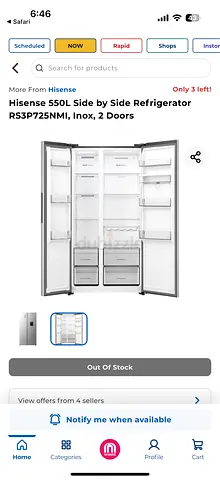 Hisense 550L Side-by-Side Refrigerator - Stainless Steel, 2 Doors