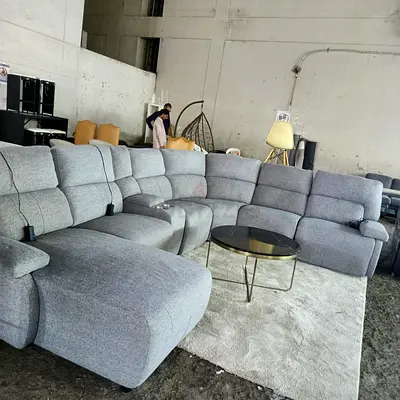 Large L-shaped Grey Fabric Recliner Sofa with Chaise