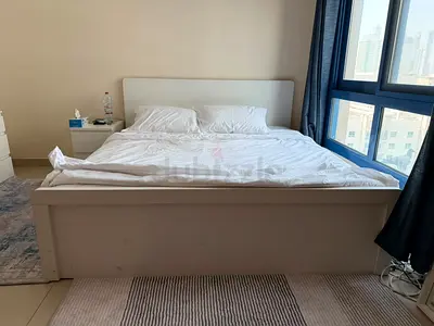 White Wooden Double Bed with Headboard + Mattress 180x200