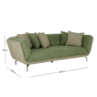 Home Center 3-Seater + 2-seater Green Fabric Sofas with Cushions