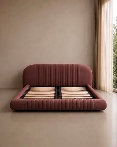 Plush Upholstered Queen Bed Frame with Padded Headboard (Pink) with out matters