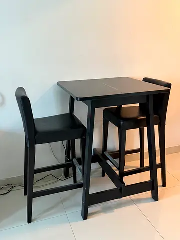 Black compact dining table with 2 chairs - good condition
