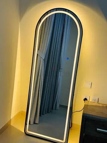 Full-Length LED Arch Mirror with Backlight - Black Frame