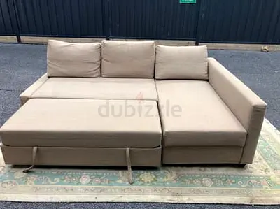 Beige L-shaped Convertible Sofa bed with Storage - Good Condition