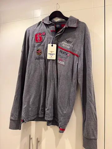 Aeronautica Militare grey polo long sleeve shirt, size L