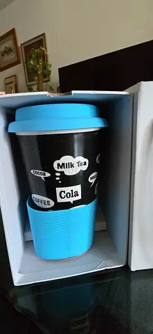 BLUE - Splash Ceramic Travel Coffee Mug with Silicone Lid & Sleeve