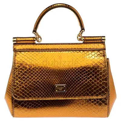 Dolce & Gabbana Sicily Metallic Gold python Top-Handle Women's Handbag