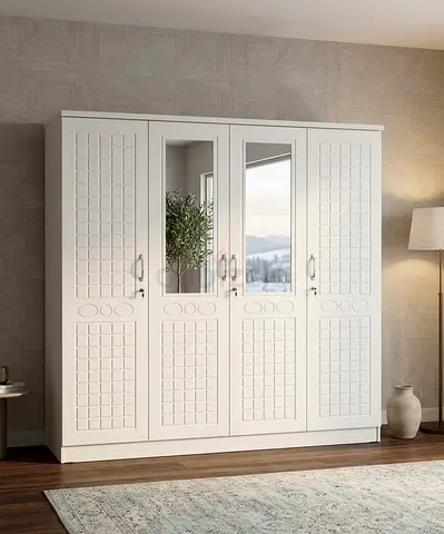 White 4-Door Wardrobe with Mirror
