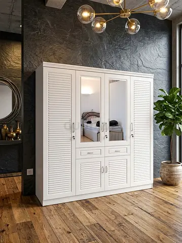 White 4-Door Wardrobe with Mirror and Drawers - brand new
