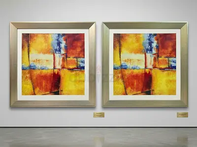 Pair of Abstract Framed Paintings - stamped (80 x 80 cm each)