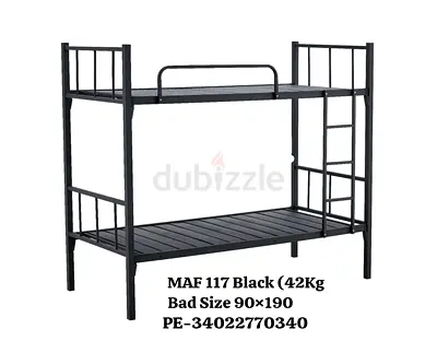Sturdy Black Metal Bunk Bed - Size 90x190cm, Model MAF 117