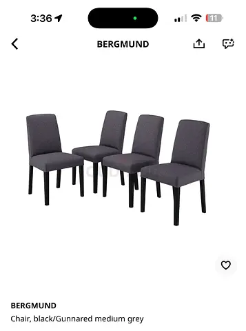 Set of 4 Bergmund Dining Chairs - Grey Fabric