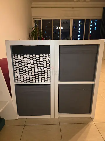 White 3-cube Storage Shelving Unit with Fabric Bins