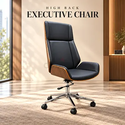 High Back Executive Office Chair – Black & Walnut Bentwood Chair