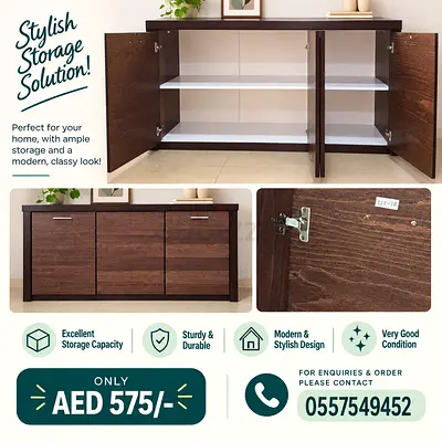 Modern Brown Sideboard Cabinet - Excellent Condition, Lightly Used.