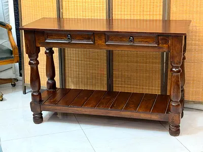 Pottery barn Solid Wood Console Table with Lower Shelf and Drawers - Dark Finish