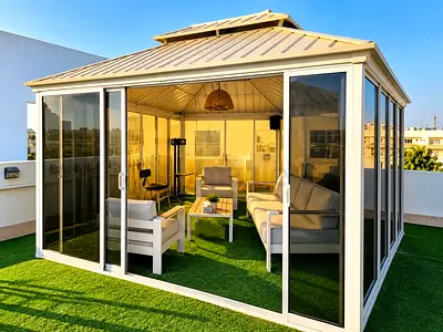 Aluminium Glass Gazebo / Garden Room with 4 Sliding Doors - Excellent Condition