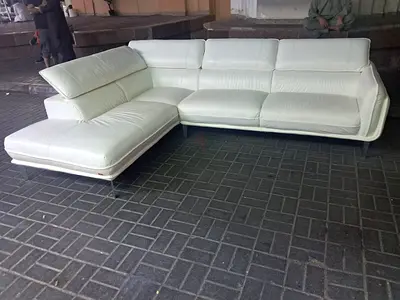 White L-shaped Leather Corner Sofa - 4 Seater, Good Condition