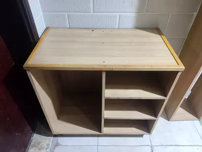Small wooden storage cabinet with shelves / computer table / study table - good used condition