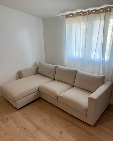 Beige L-shaped 3-seater Sofa with storage Chaise - Good Condition vimle