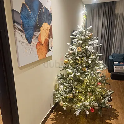 Christmas tree with lights and decorations.