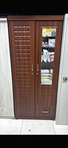 Two-door wooden wardrobe with mirror and drawer - good condition + fixing and delivery
