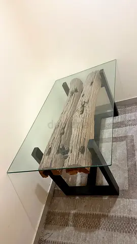 Glass Top Coffee Table with Driftwood Centerpiece